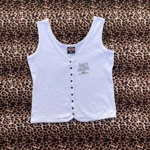 90s Harley Davidson white button-up tank top